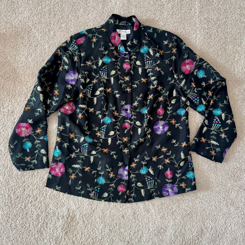 VTG Embroidered Jacket Floral 100% Silk Art to Wear Whimsy Maximalist Lined 1X